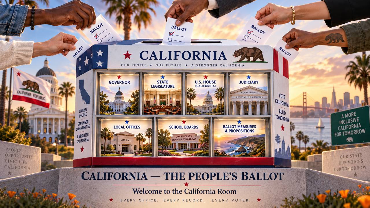California voters place ballots into a civic display for state and local offices