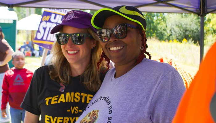 Jocelyn Benson with a supporter — photograph from her campaign website