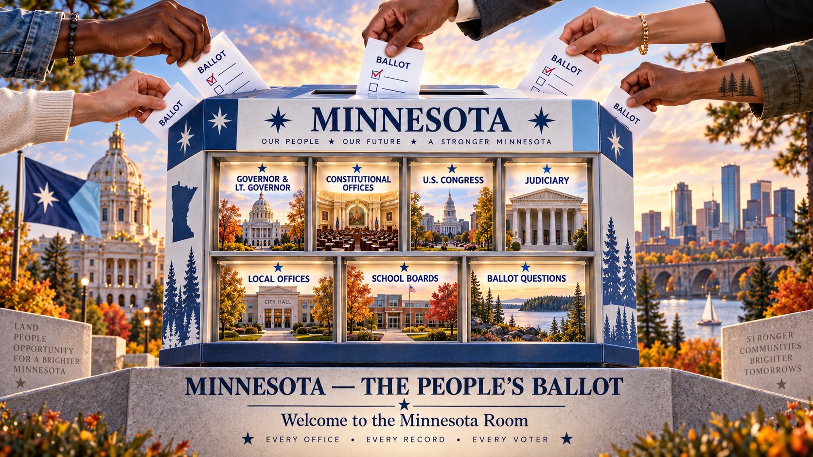 Minnesota voters place ballots into a North Star civic display for state and local offices
