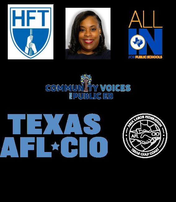 Coretta Mallet-Fontenot pictured in a campaign graphic showing education organizations